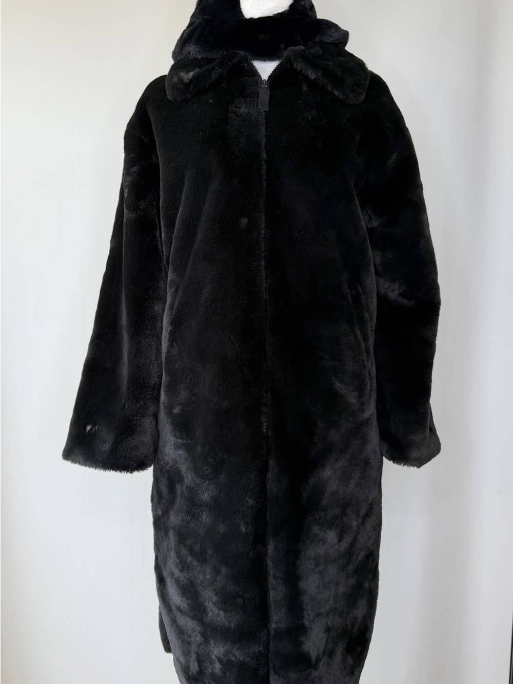 Nike Faux Fur Long Coat Black Hooded Jacket XS DQ6838-010